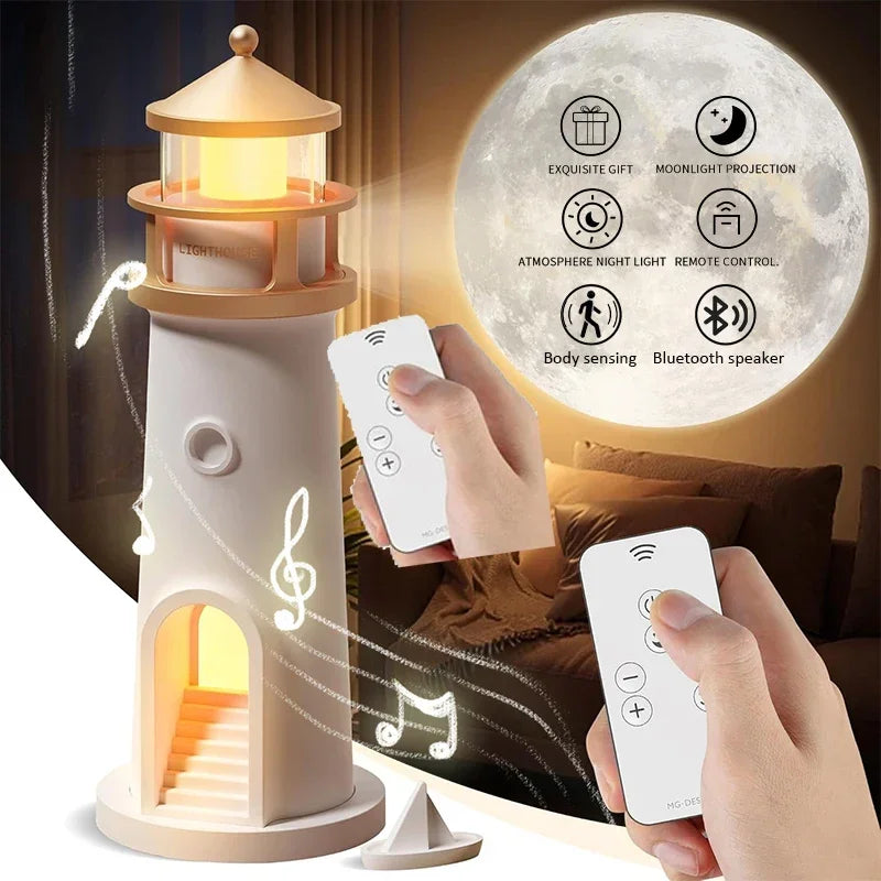 Lighthaus – Mondprojektor Lampe im Leuchtturm-Design