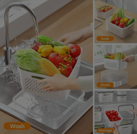 Haushalt Transparente Lebensmittelaufbewahrungsbox – Mit Abtropfkorb 4 in 1