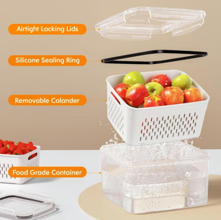 Haushalt Transparente Lebensmittelaufbewahrungsbox – Mit Abtropfkorb 4 in 1